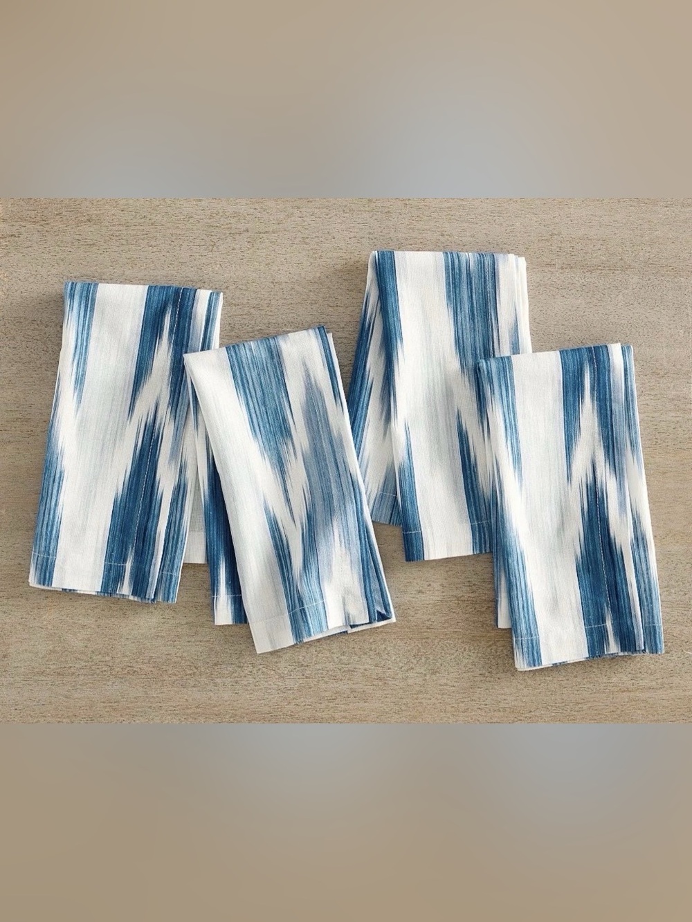 Pottery Barn Blue and White Brushstroke Cotton Napkins - Set of 4